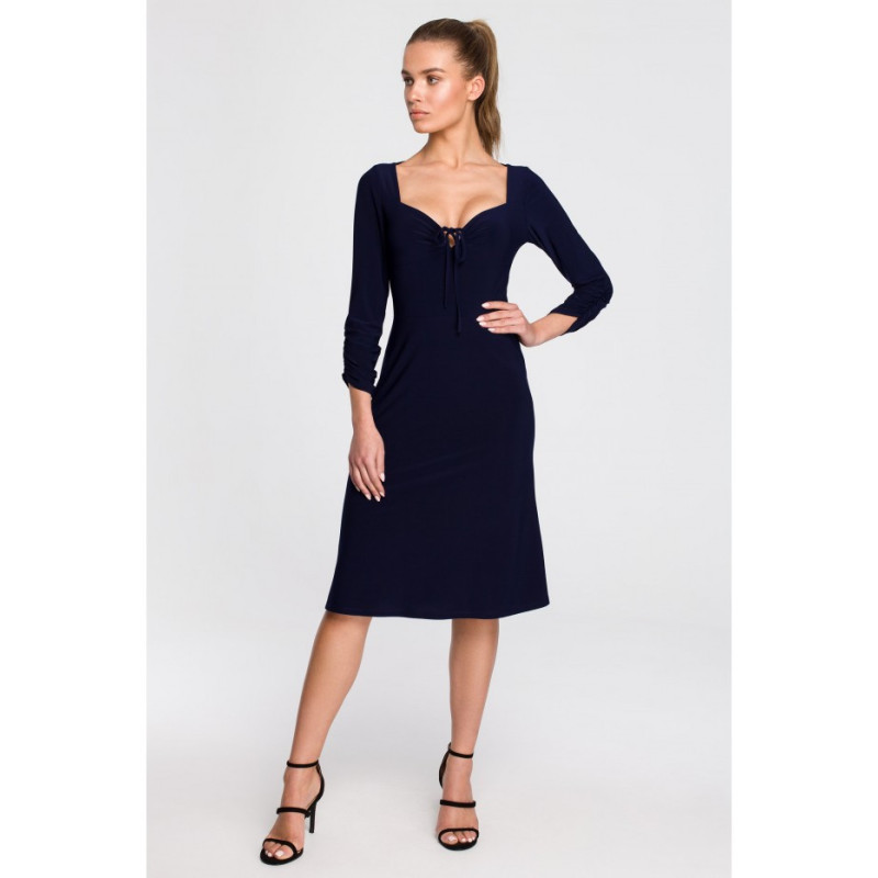 S308 Dress with decorative neckline - navy blue