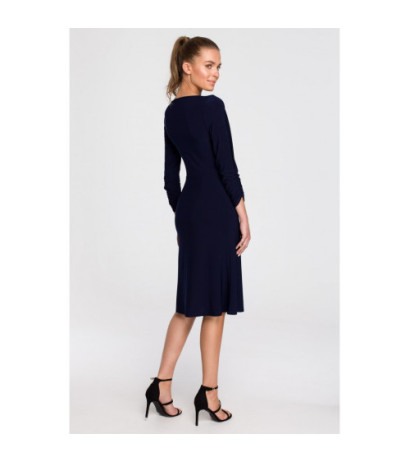 S308 Dress with decorative neckline - navy blue