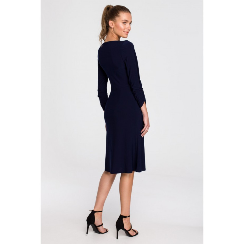 S308 Dress with decorative neckline - navy blue