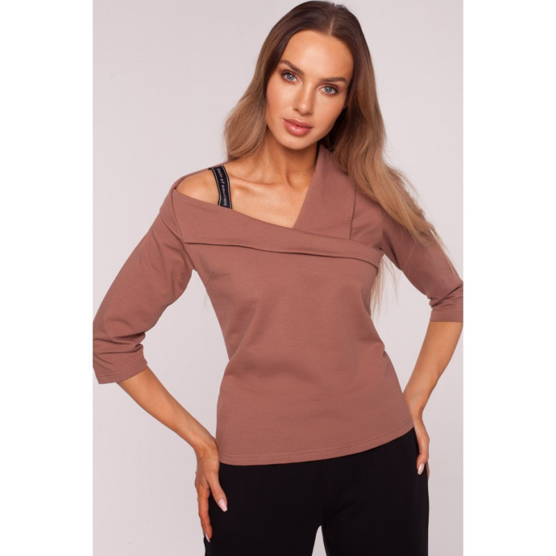 M678 Blouse with neckline and MOE stripes - chocolate