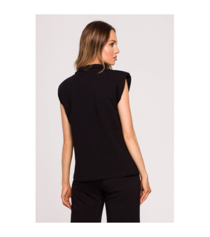 M682 Sleeveless blouse with V neckline and collar - black