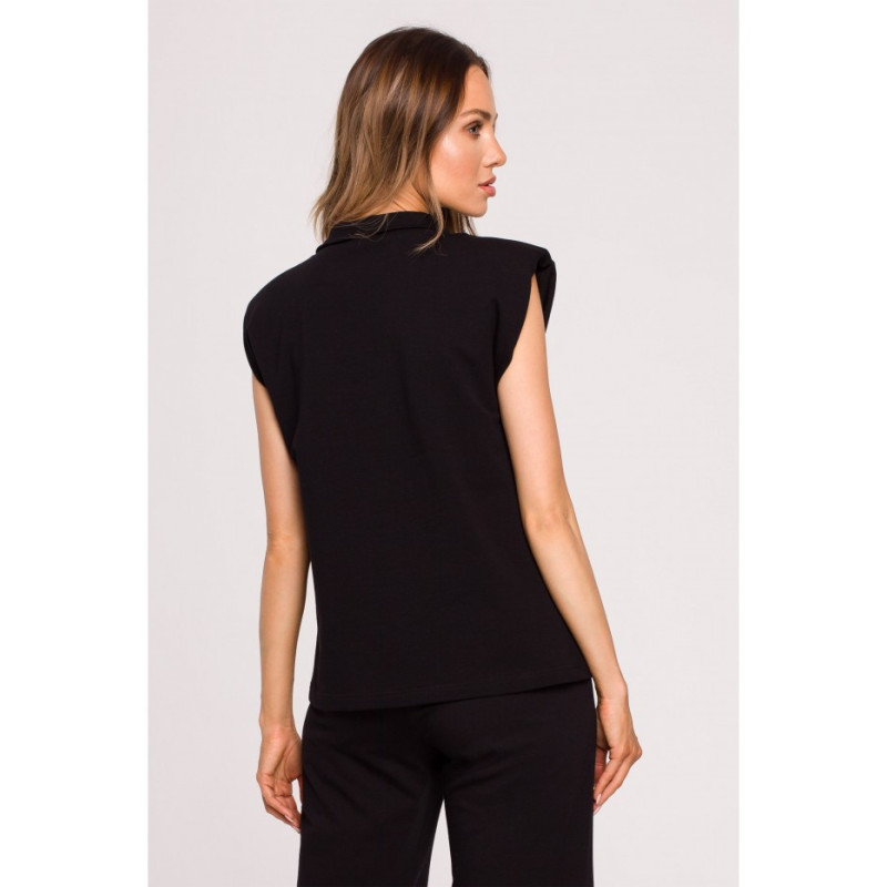 M682 Sleeveless blouse with V neckline and collar - black