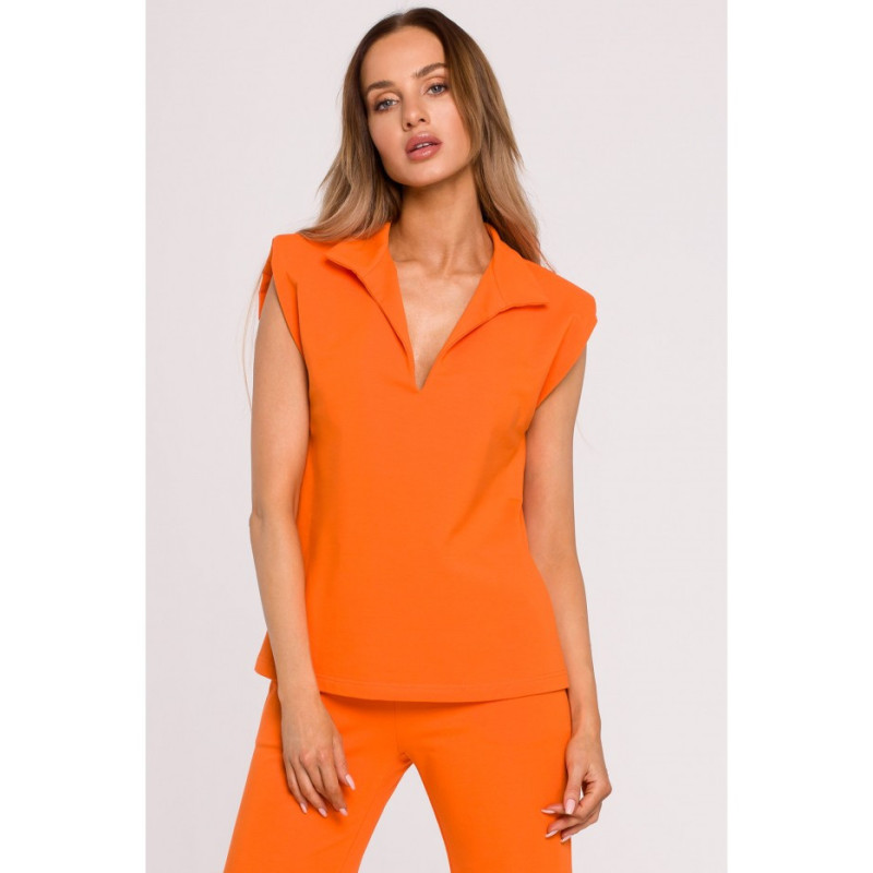 M682 Sleeveless blouse with V neckline and collar - orange