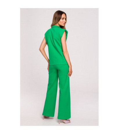 M682 Sleeveless blouse with V neckline and collar - luscious green