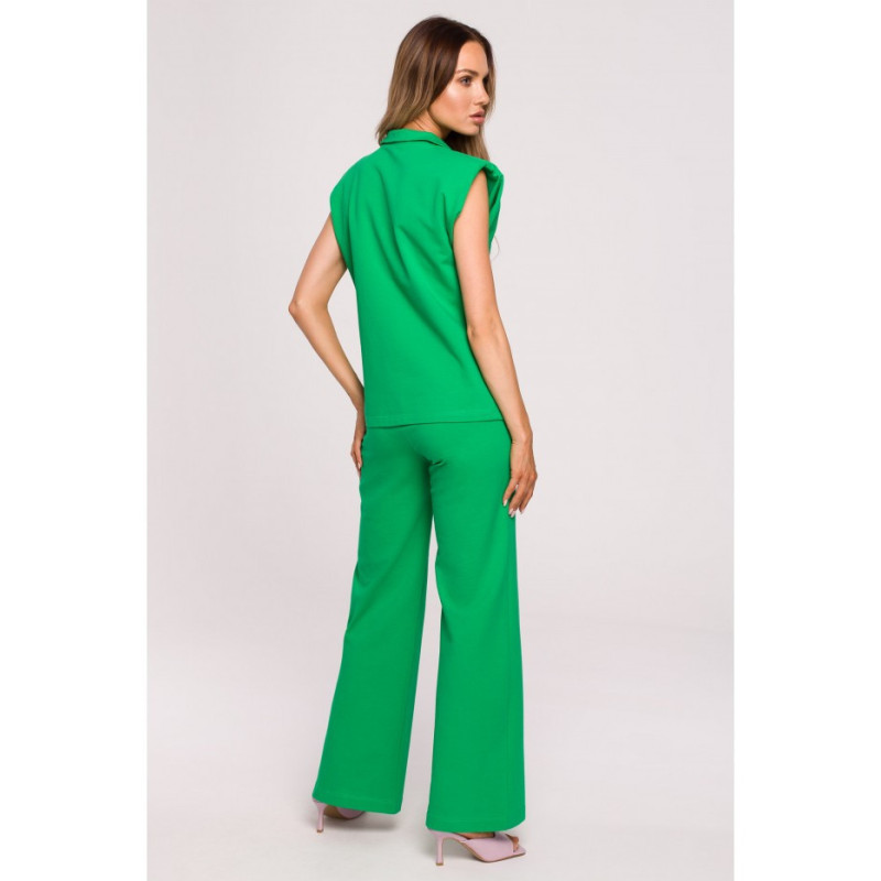 M682 Sleeveless blouse with V neckline and collar - luscious green