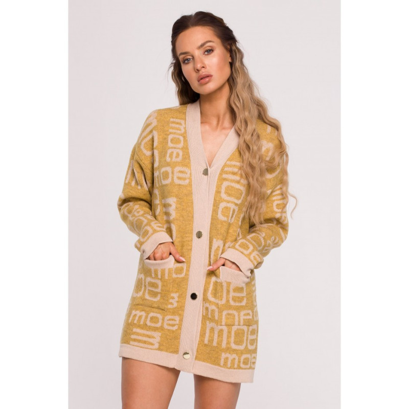 M683 MOE lettered cardigan - mustard