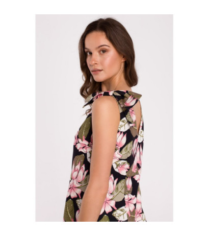 K129 Patterned dress with bow on shoulder - model 3