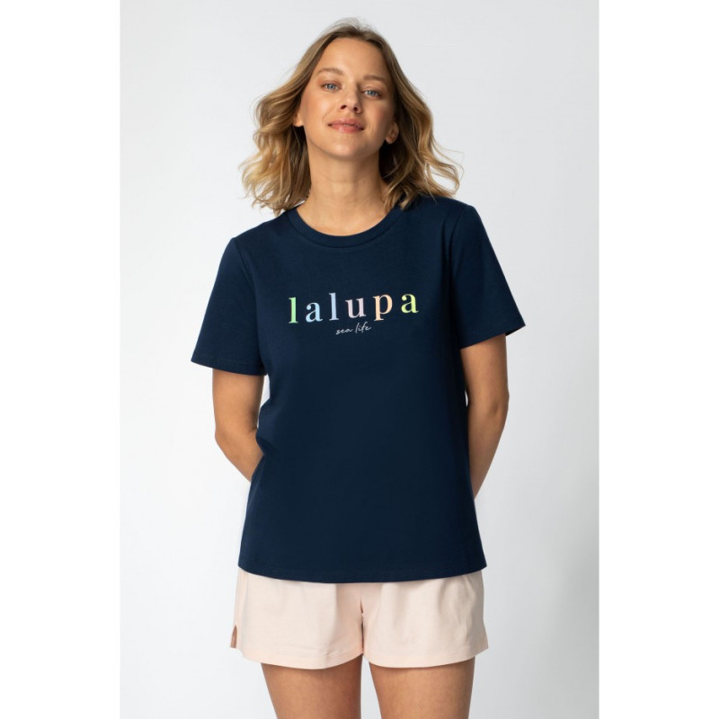 LA109 T-shirt with inscription "LALUPA sea life" - navy blue