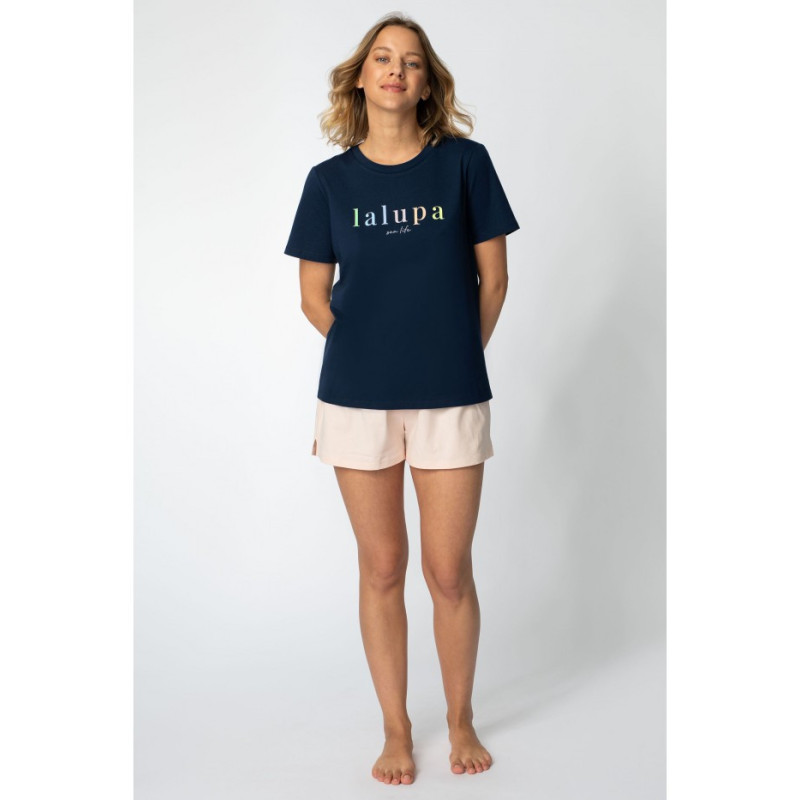 LA109 T-shirt with inscription "LALUPA sea life" - navy blue