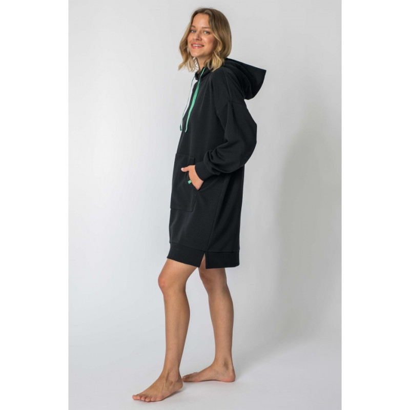 LA113 Dress with hood and kangaroo pocket - black