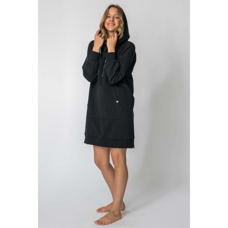 LA113 Dress with hood and kangaroo pocket - black