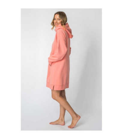 LA113 Hooded dress with kangaroo pocket - coral