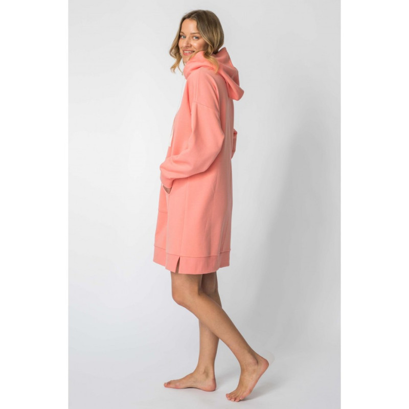 LA113 Hooded dress with kangaroo pocket - coral