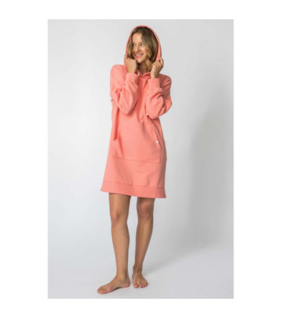 LA113 Hooded dress with kangaroo pocket - coral