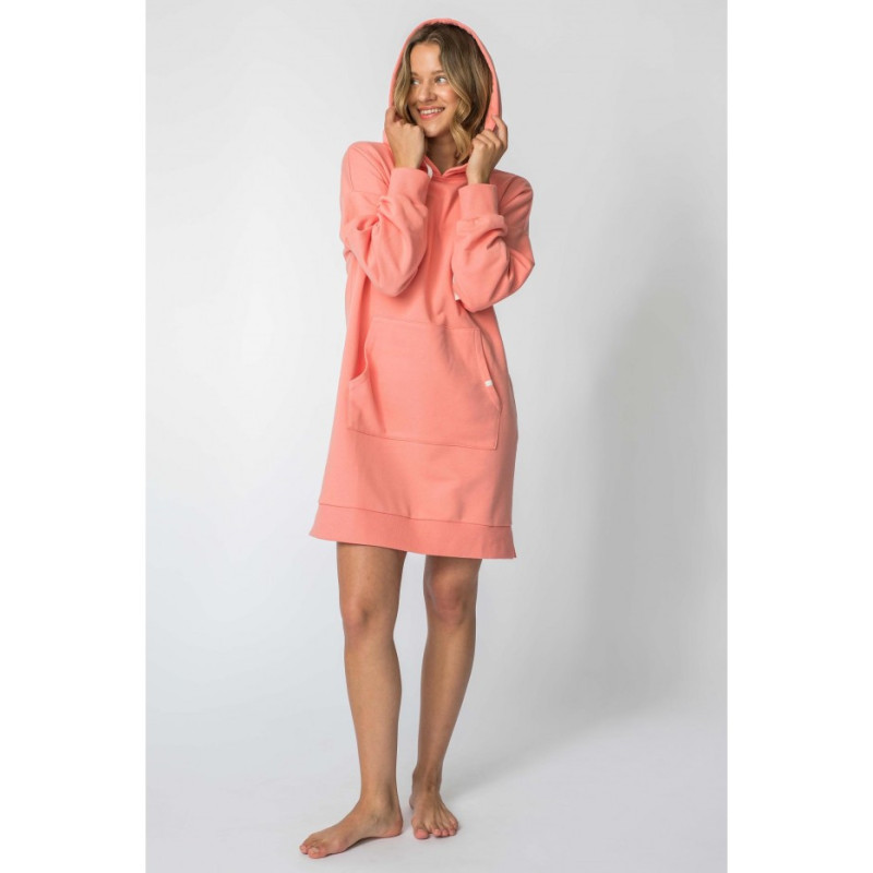 LA113 Hooded dress with kangaroo pocket - coral