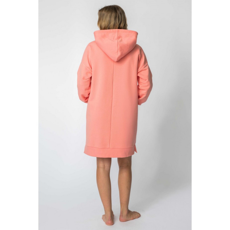 LA113 Hooded dress with kangaroo pocket - coral