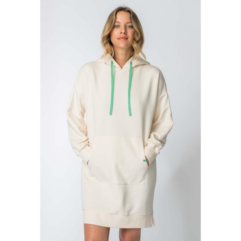 LA113 Hooded dress with kangaroo pocket - vanilla