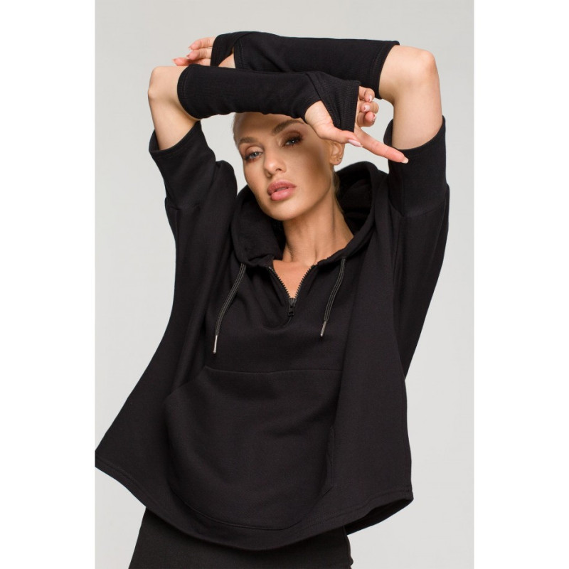 M689 Hooded sweatshirt with extra cuffs - black