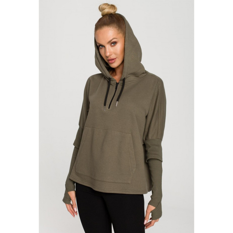 M689 Hooded sweatshirt with extra cuffs - khaki