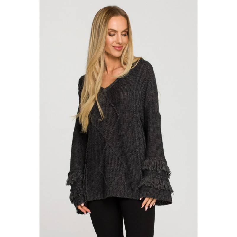 M710 Sweater with wide sleeves with tassels - graphite