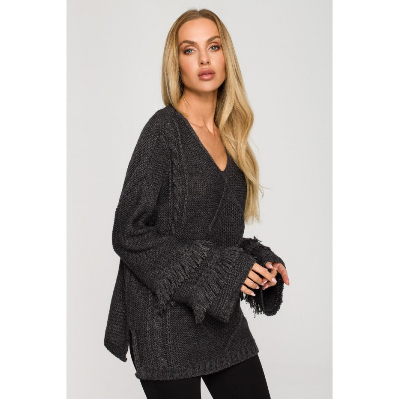 M710 Sweater with wide sleeves with tassels - graphite