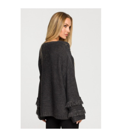 M710 Sweater with wide sleeves with tassels - graphite