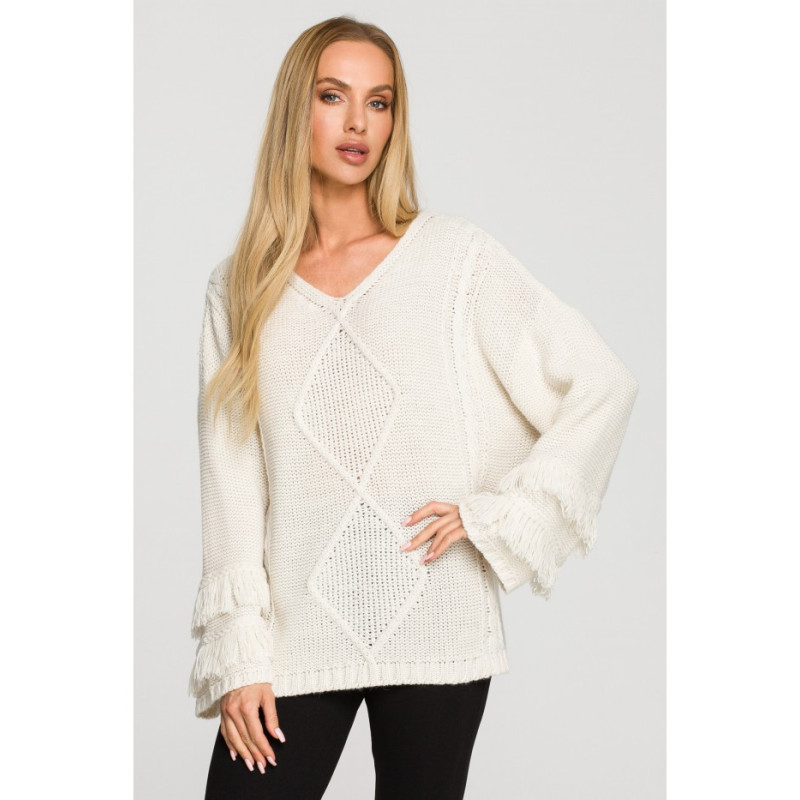 M710 Sweater with wide sleeves with tassels - ivory