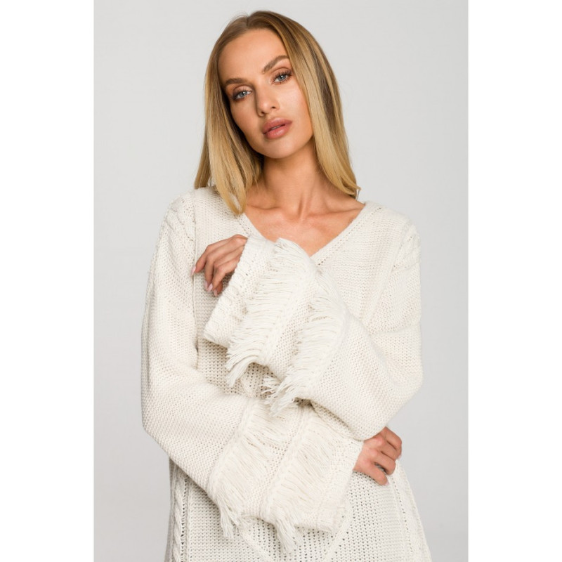 M710 Sweater with wide sleeves with tassels - ivory