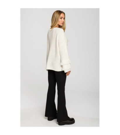 M710 Sweater with wide sleeves with tassels - ivory