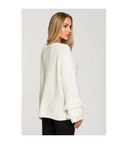 M710 Sweater with wide sleeves with tassels - ivory