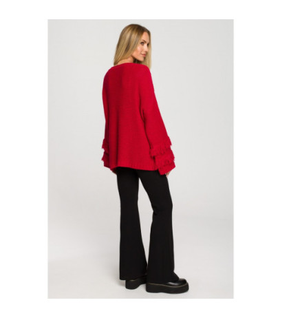 M710 Wide sleeve sweater with fringe - raspberry