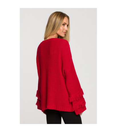 M710 Wide sleeve sweater with fringe - raspberry