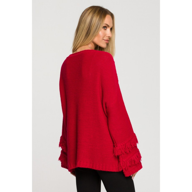 M710 Wide sleeve sweater with fringe - raspberry