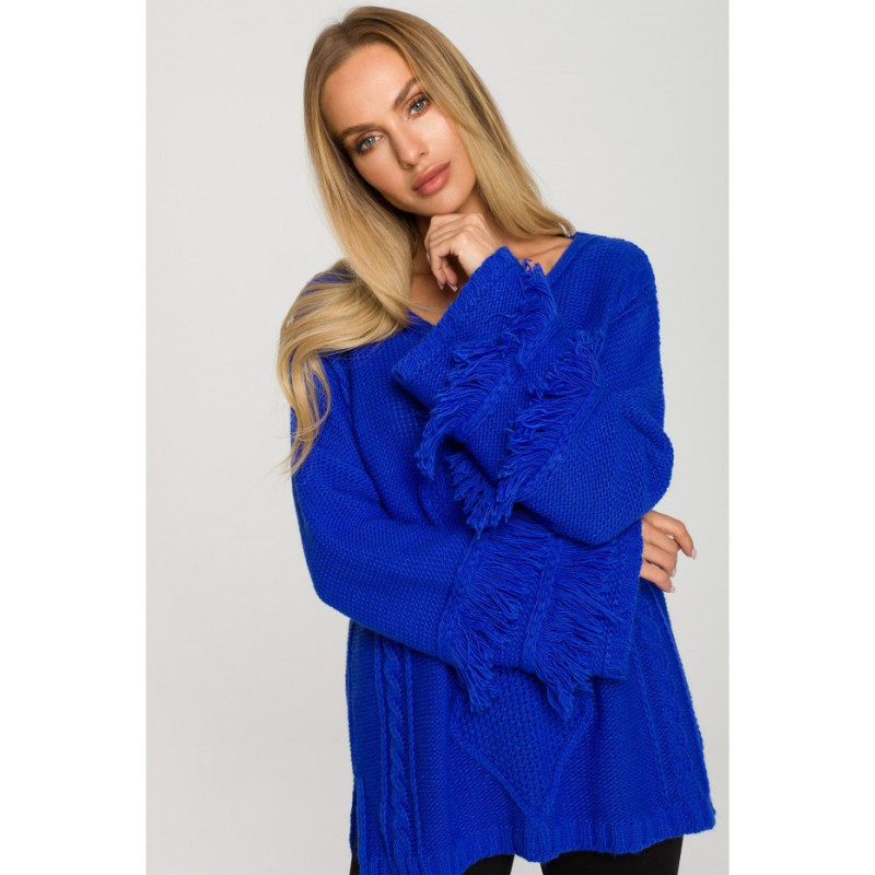 M710 Sweater with wide sleeves with tassels - sapphire