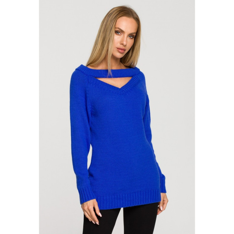 M711 Sweater with slit in the neckline - sapphire