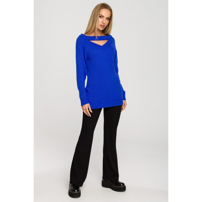 M711 Sweater with slit in the neckline - sapphire