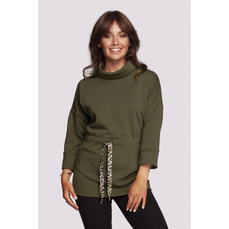 B236 Sweatshirt with turtleneck and ribbon cent - olive green