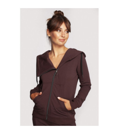 B237 Sweatshirt with diagonal zipper and hood - brown