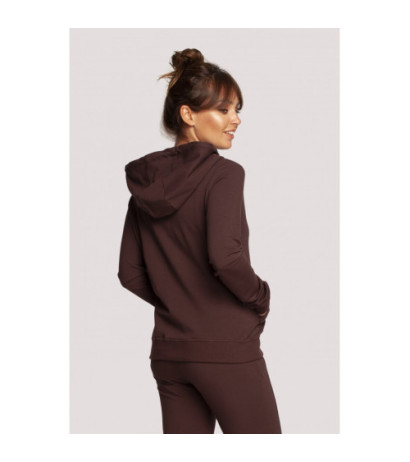 B237 Sweatshirt with diagonal zipper and hood - brown