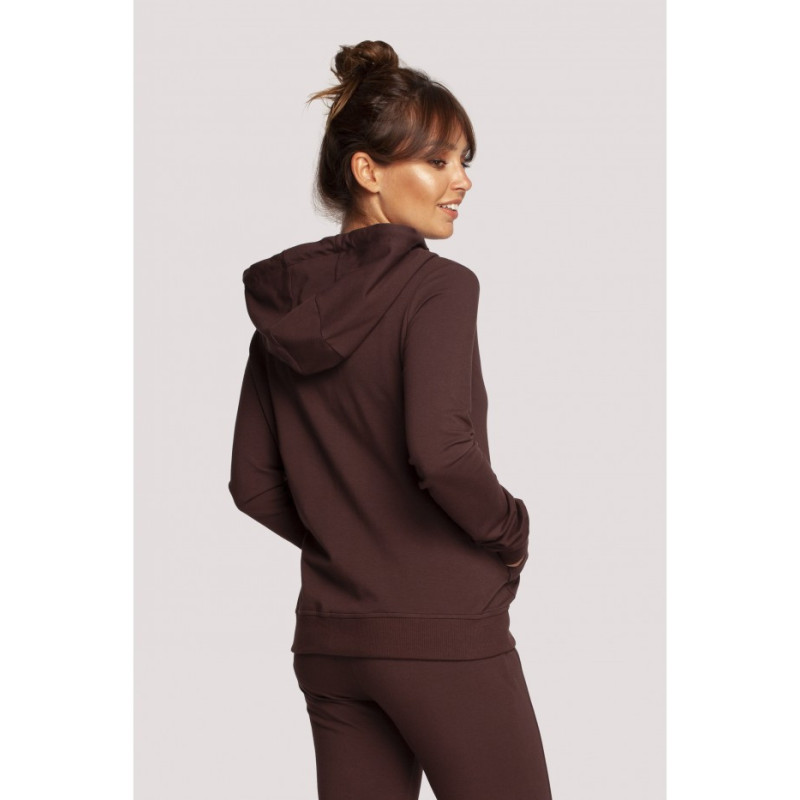 B237 Sweatshirt with diagonal zipper and hood - brown