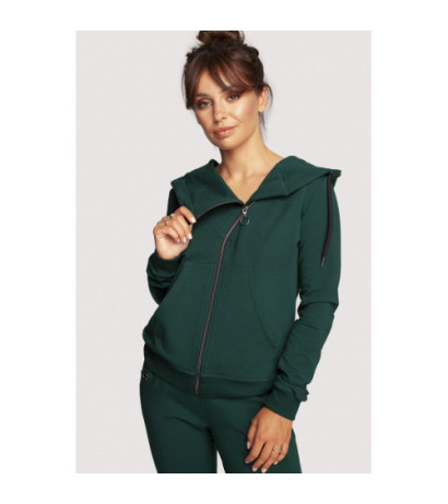 B237 Sweatshirt with diagonal zipper and hood - dark green