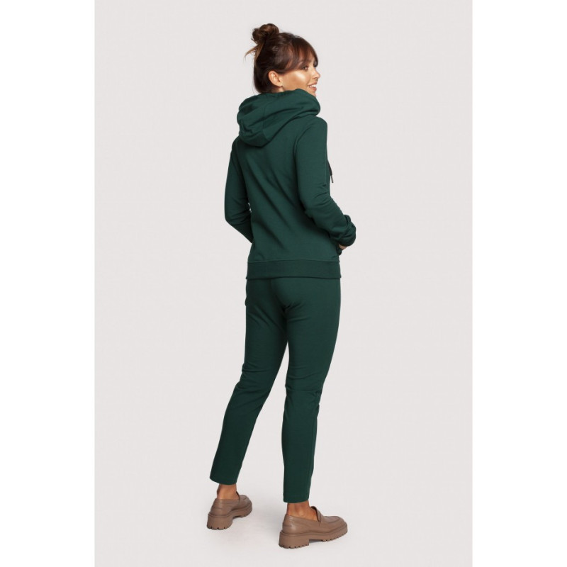 B237 Sweatshirt with diagonal zipper and hood - dark green