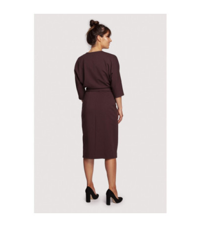 B241 Envelope dress with tied belt - brown