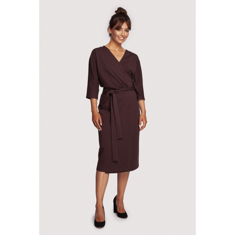 B241 Envelope dress with tied belt - brown