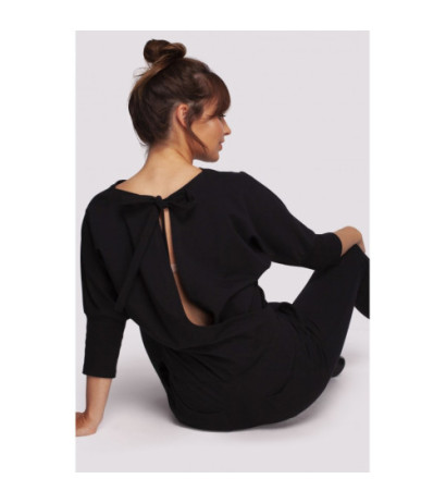 B244 Jumpsuit with overlap back neckline - black