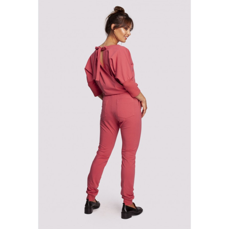 B244 Jumpsuit with overlap back neckline - coral