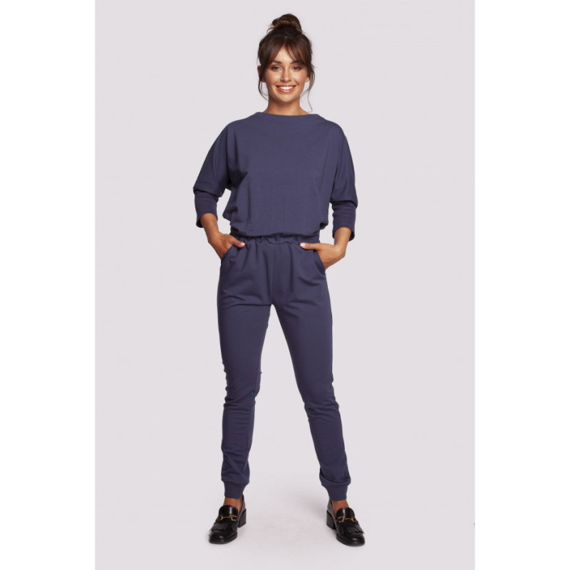 B244 Jumpsuit with overlap back neckline - blue