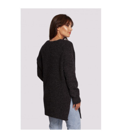 BK087 Long sweater with neckline and side slits - anthracite