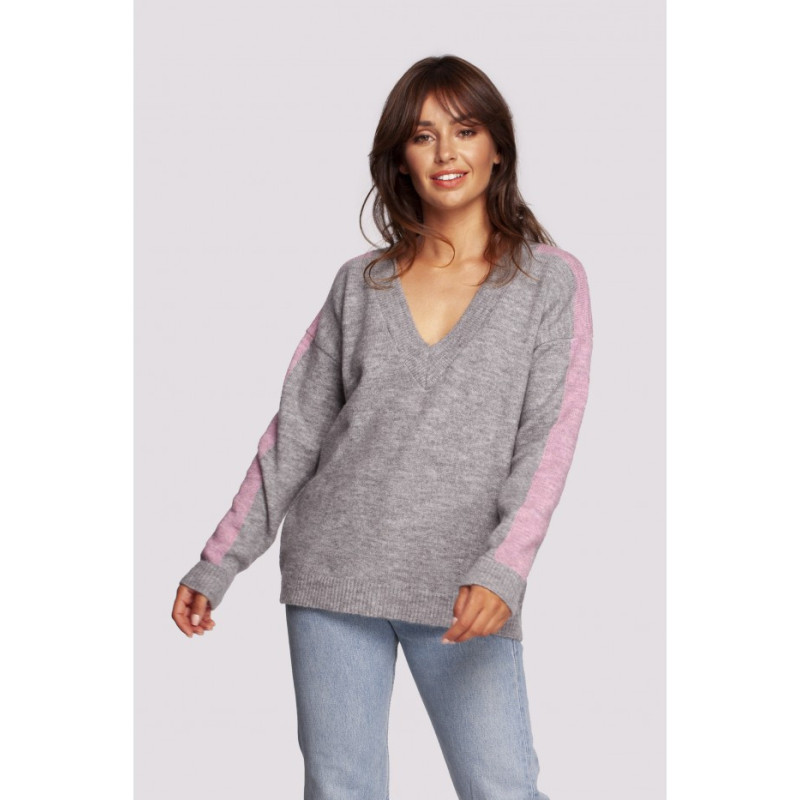 BK093 Cheeky sweater with contrasting stripes - grey