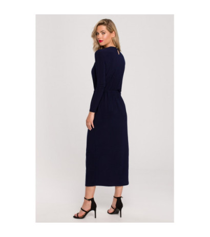 K139 Long dress with slit in the neckline - navy blue